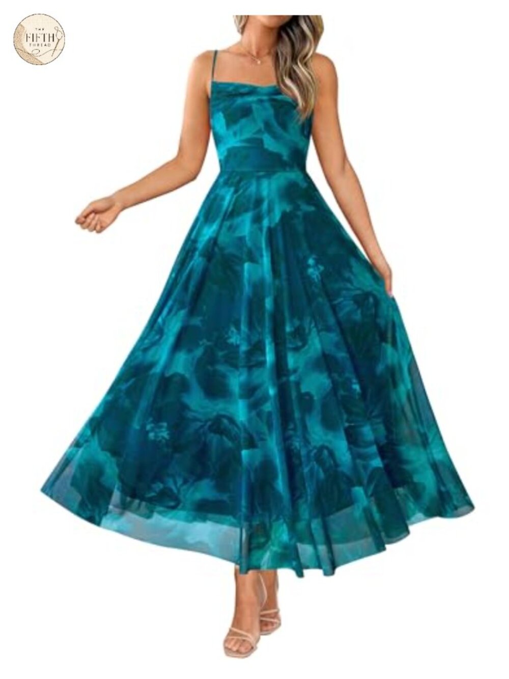 BTFBM Summer Floral Maxi Dress Spaghetti Strap Cowl Neck Mesh